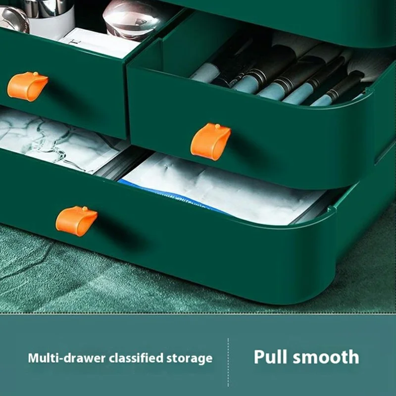 Extra Large Size Cosmetic Organizer with Drawers Dustproof Makeup Skincare Products Storage Box - Blackish Green