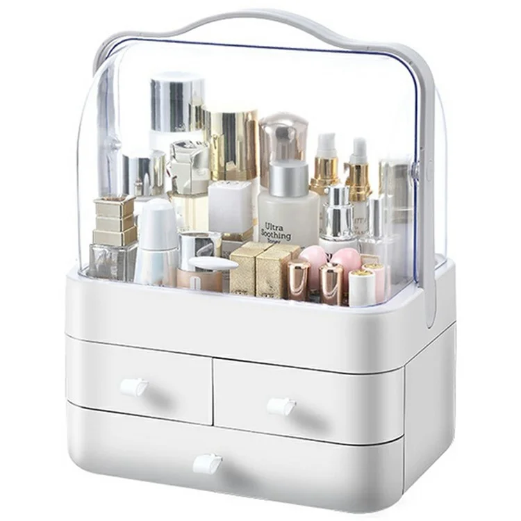 Große Kosmetik-Aufbewahrungsbox mit Schubladen, staubdicht - Für Make-up und Hautpflegeprodukte - Elfenbeinweiß