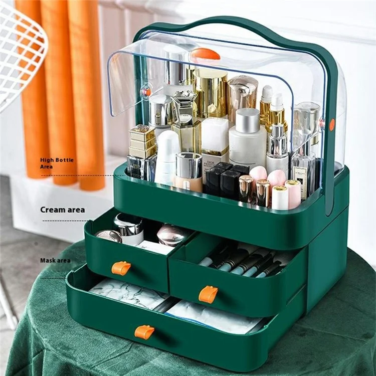 Große Kosmetik-Aufbewahrungsbox mit Schubladen, staubdicht - Für Make-up und Hautpflegeprodukte - Elfenbeinweiß