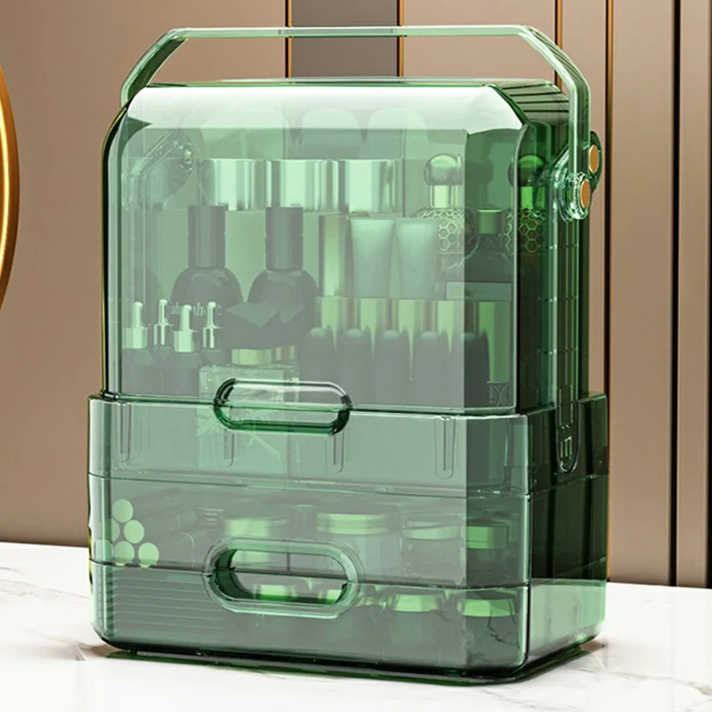 Portable Cosmetic Organizer Clear Storage Box Lipstick Skincare Products Makeup Holder - Green