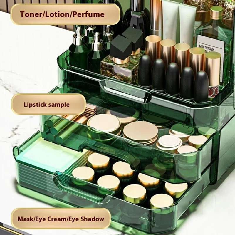 Portable Cosmetic Organizer Clear Storage Box Lipstick Skincare Products Makeup Holder - Green