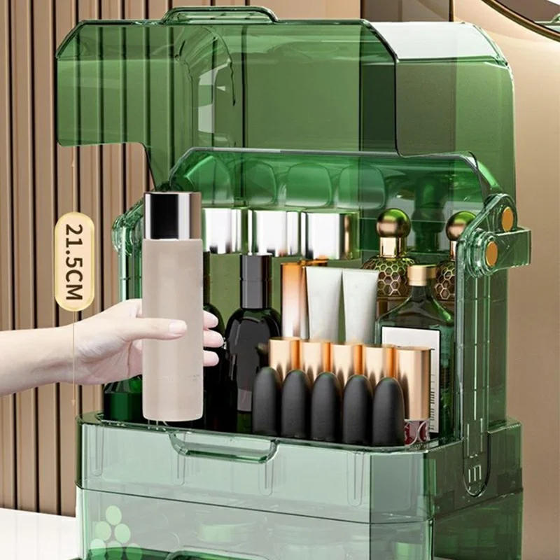 Portable Cosmetic Organizer Clear Storage Box Lipstick Skincare Products Makeup Holder - Green