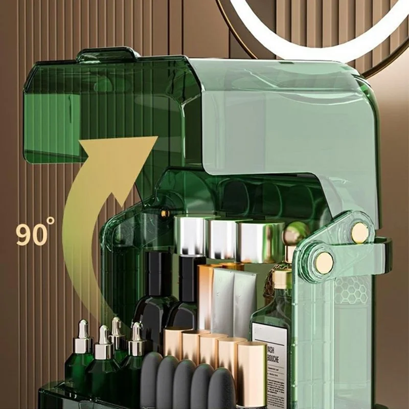 Portable Cosmetic Organizer Clear Storage Box Lipstick Skincare Products Makeup Holder - Green