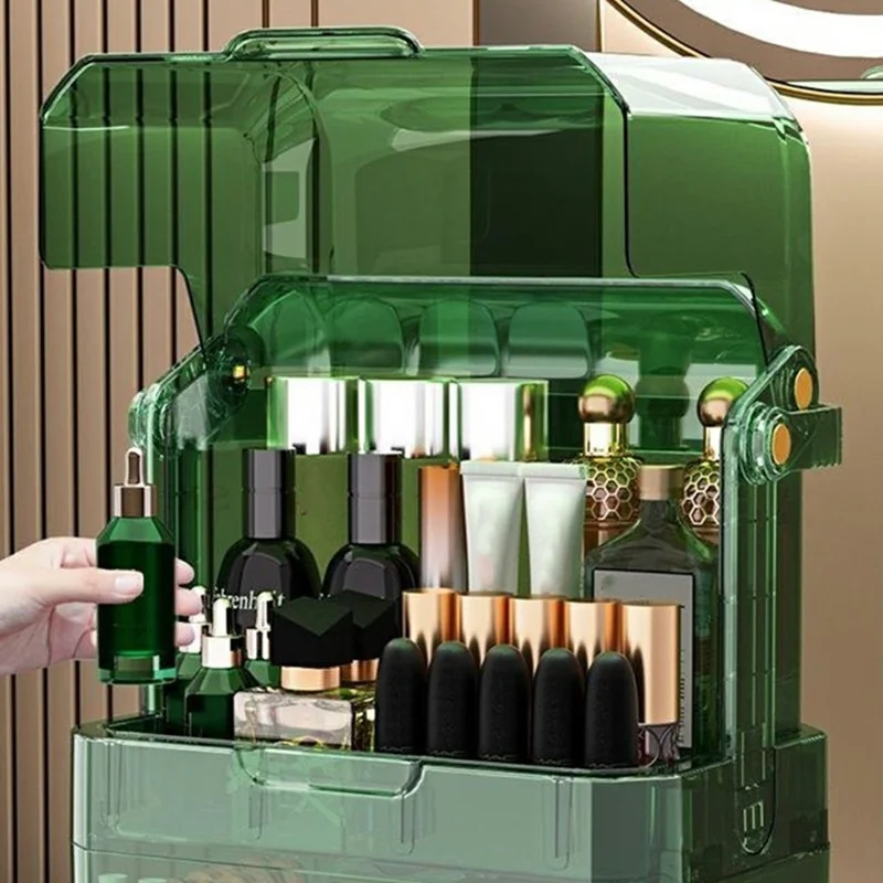 Portable Cosmetic Organizer Clear Storage Box Lipstick Skincare Products Makeup Holder - Green