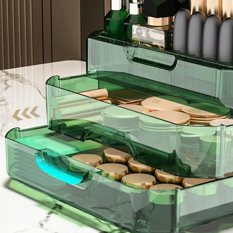 Portable Cosmetic Organizer Clear Storage Box Lipstick Skincare Products Makeup Holder - Green