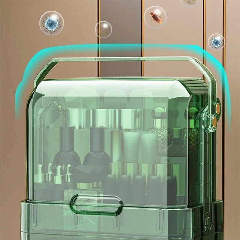 Portable Cosmetic Organizer Clear Storage Box Lipstick Skincare Products Makeup Holder - Green
