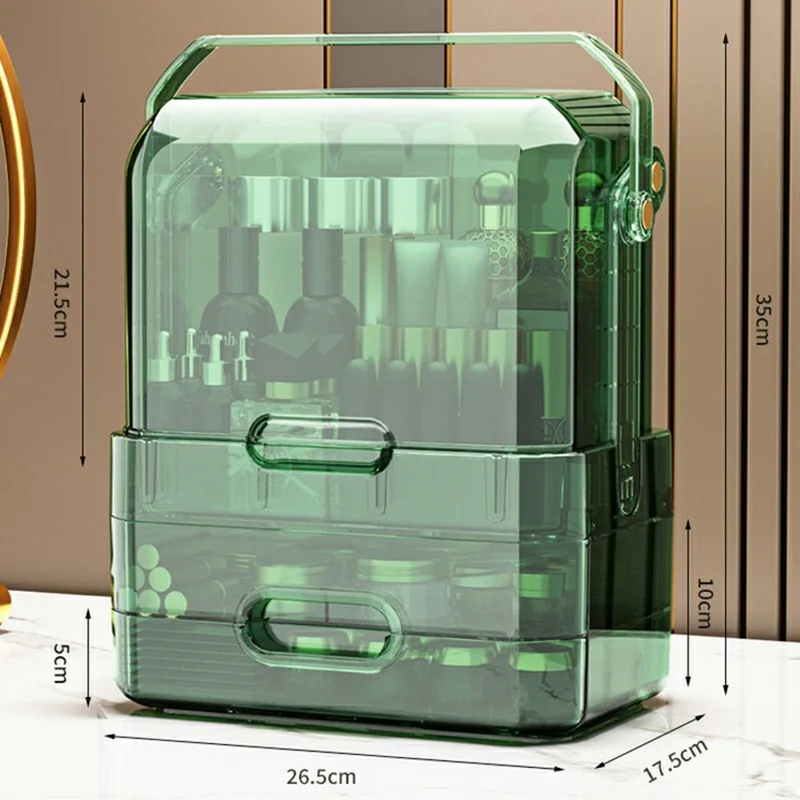 Portable Cosmetic Organizer Clear Storage Box Lipstick Skincare Products Makeup Holder - Green