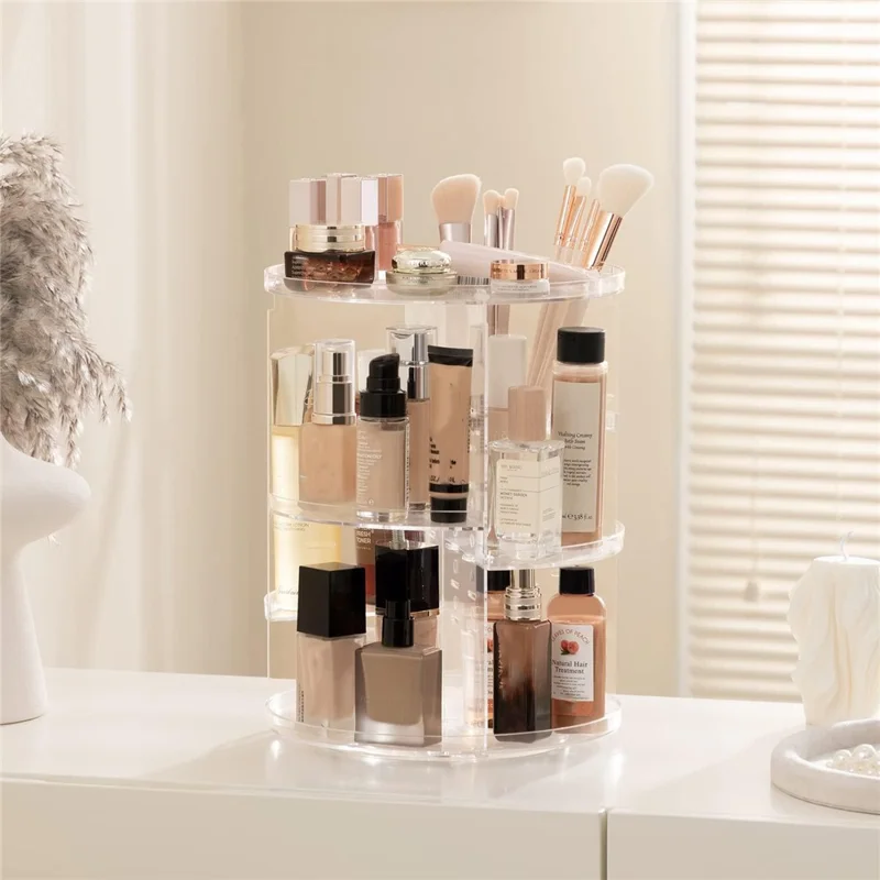Rotating Makeup PS Organizer Vanity Transparent Cosmetic Storage Rack Lipstick Eyebrow Pencil Skincare Holder