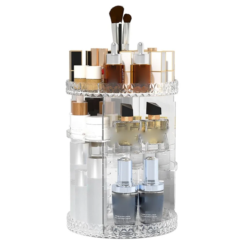 Organizzatore Cosmetico Rotante per Trucchi con Texture a Diamante per Cassettiera e Scrivania