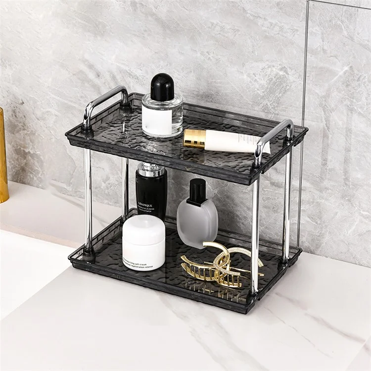 Double Layer Medium Size Cosmetic Organizer Makeup Storage Rack Lipstick Skincare Holder Stand - Transparent Black