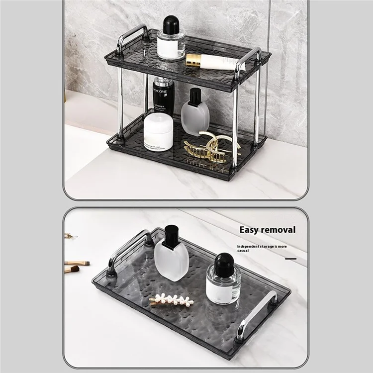 Double Layer Medium Size Cosmetic Organizer Makeup Storage Rack Lipstick Skincare Holder Stand - Transparent Black