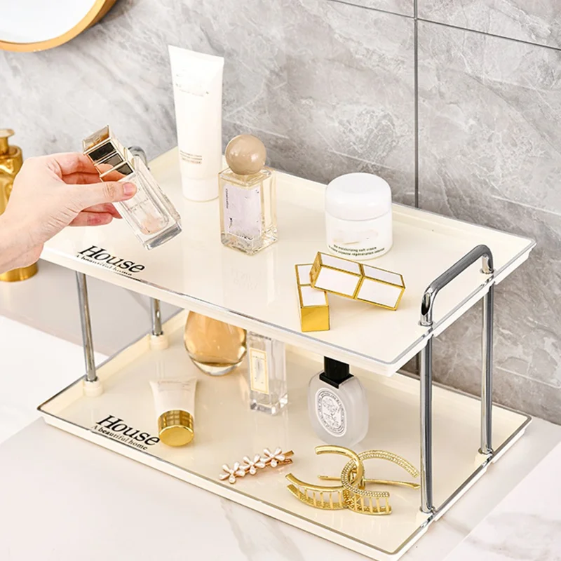 Double Layer Large Size Cosmetic Organizer Makeup Storage Rack Lipstick Skincare Holder Stand - Beige
