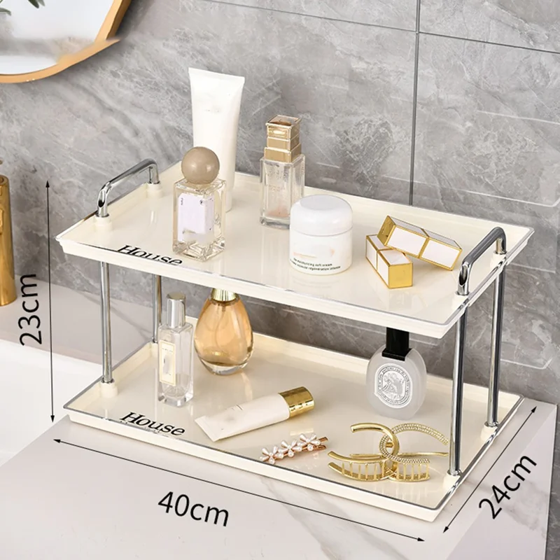 Double Layer Large Size Cosmetic Organizer Makeup Storage Rack Lipstick Skincare Holder Stand - Beige