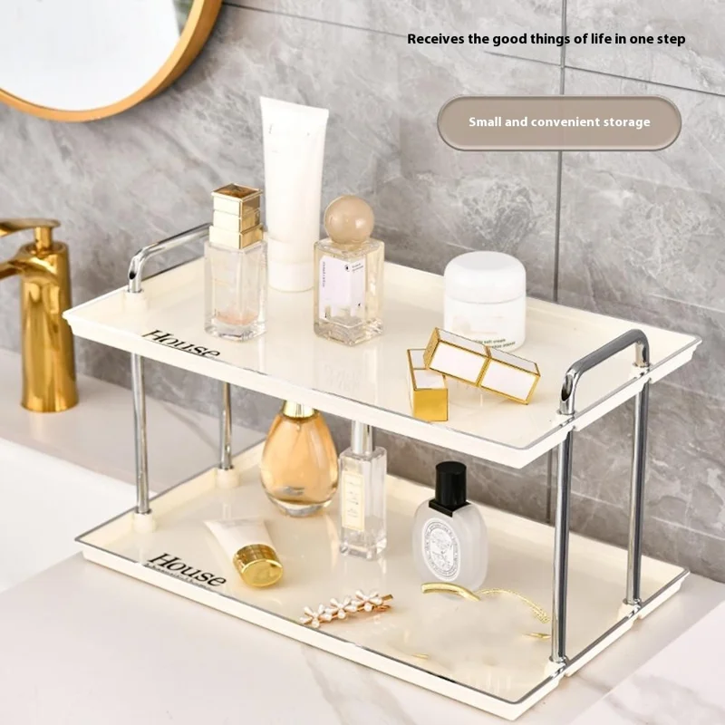Double Layer Large Size Cosmetic Organizer Makeup Storage Rack Lipstick Skincare Holder Stand - Beige