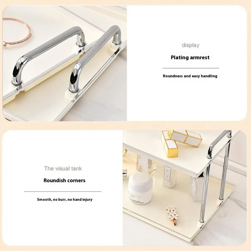 Double Layer Large Size Cosmetic Organizer Makeup Storage Rack Lipstick Skincare Holder Stand - Beige