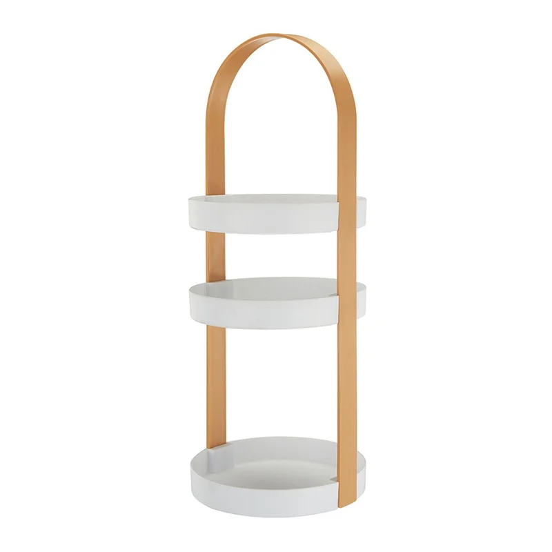 Portable Cosmetic Skincare Organizer Jewelry Storage Rack 3-Layer Round Tray ABS Shelf - Wood Color