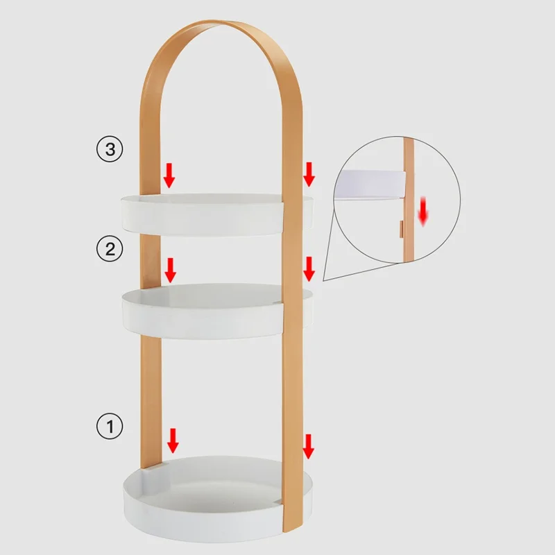 Portable Cosmetic Skincare Organizer Jewelry Storage Rack 3-Layer Round Tray ABS Shelf - Wood Color