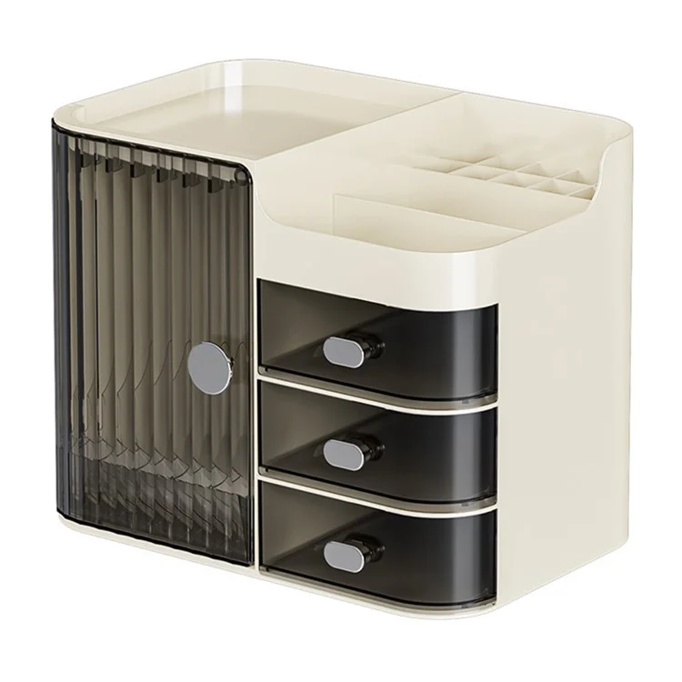 Cosmetics Skincare Storage Box Dustproof Organizer Desktop Large Capacity Lipstick Face Mask Holder - White+Grey
