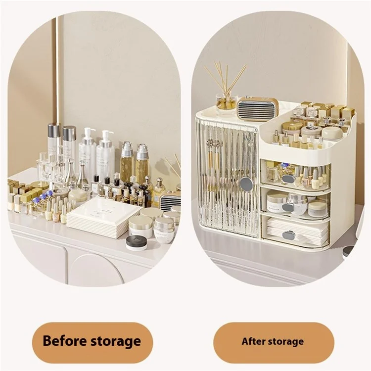Cosmetics Skincare Storage Box Dustproof Organizer Desktop Large Capacity Lipstick Face Mask Holder - White+Grey