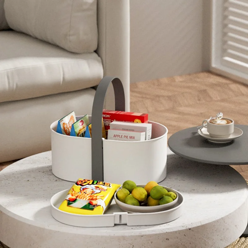 Single Layer Desktop Organizer Basket Multifunctional ABS Storage Rack with Arched Handle