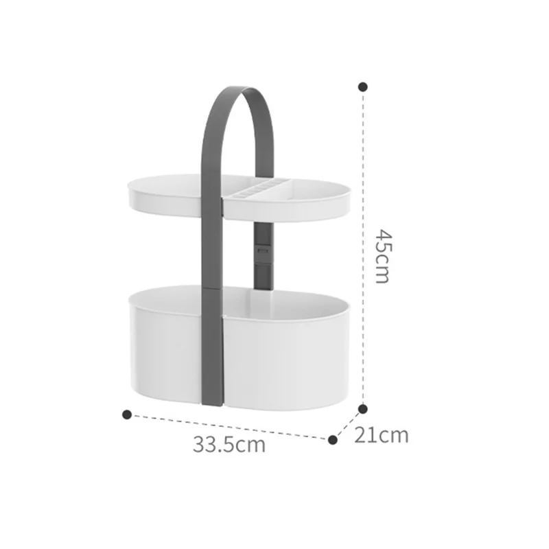 2 Layer Desktop Organizer Portable Basket Multifunctional ABS Storage Rack with Arched Handle