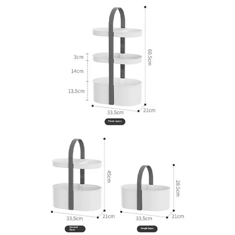 3 Layer Desktop Organizer Portable Basket Multifunctional ABS Storage Rack with Arched Handle