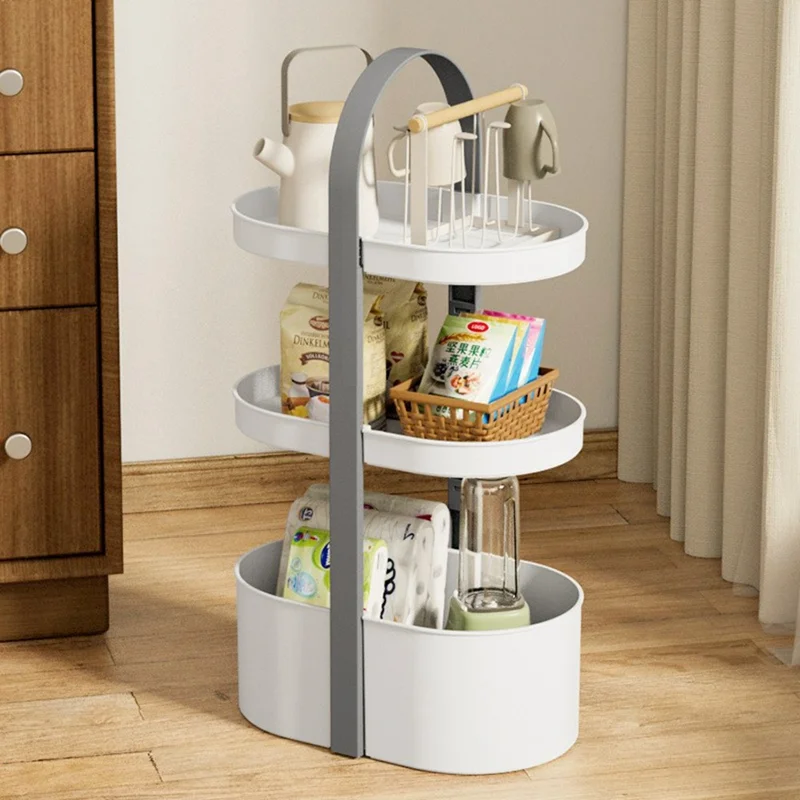 3 Layer Desktop Organizer Portable Basket Multifunctional ABS Storage Rack with Arched Handle