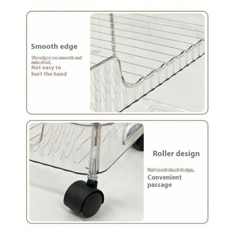 Single Layer Clear PET Storage Cart Bathroom Bedroom Living Room Cosmetic Organizer Rack with Wheels