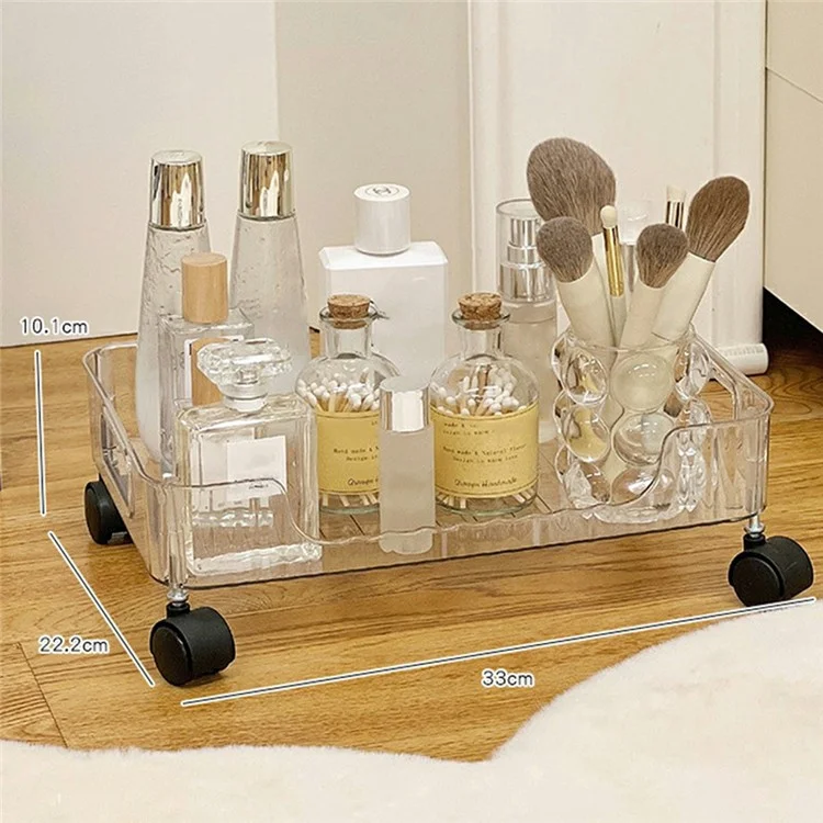 Single Layer Clear PET Storage Cart Bathroom Bedroom Living Room Cosmetic Organizer Rack with Wheels