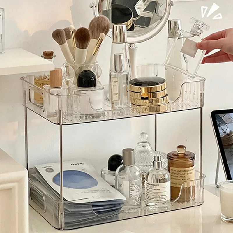 Clear 2-Tier Storage Organizer Rack Bathroom Countertop Shelf Makeup Cosmetics Holder (No Wheels)