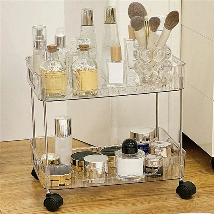 Carrello portaoggetti doppio strato trasparente in PET con ruote per bagno, camera da letto e soggiorno - Organizzatore per cosmetici