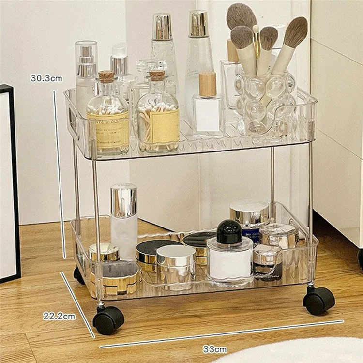 Carrello portaoggetti doppio strato trasparente in PET con ruote per bagno, camera da letto e soggiorno - Organizzatore per cosmetici