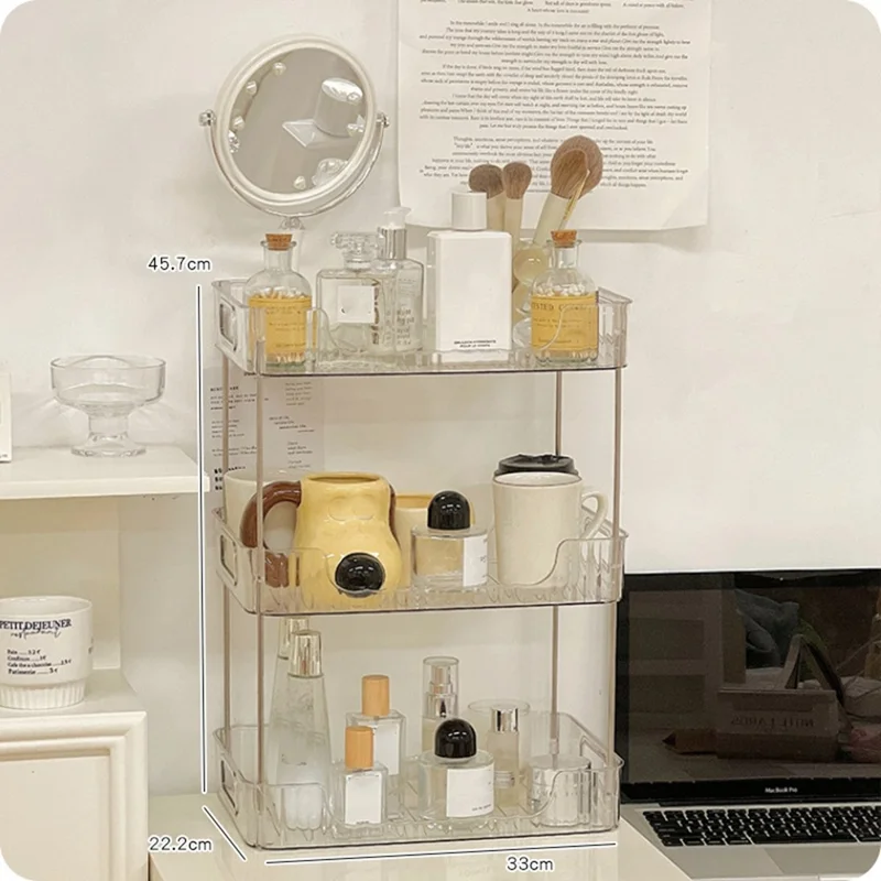 Scaffale di stoccaggio trasparente a 3 ripiani Organizer per ripiani da bagno per cosmetici (senza ruote)