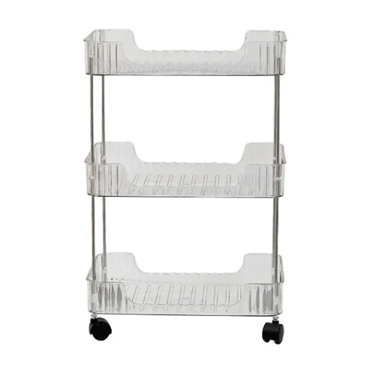 Chariot de rangement à 3 niveaux transparent avec roulettes, organisateur pour salle de bain, maquillage et cosmétiques de comptoir