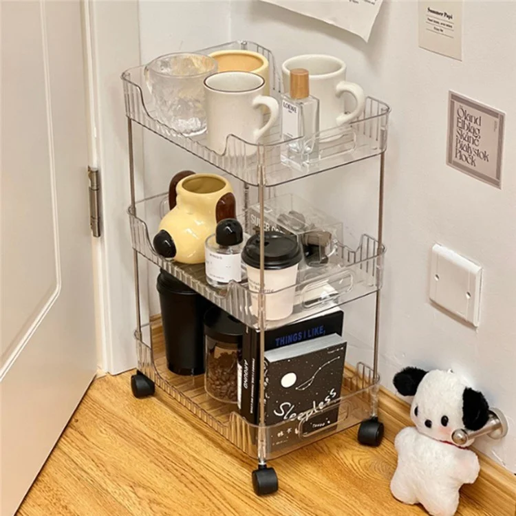 Chariot de rangement à 3 niveaux transparent avec roulettes, organisateur pour salle de bain, maquillage et cosmétiques de comptoir