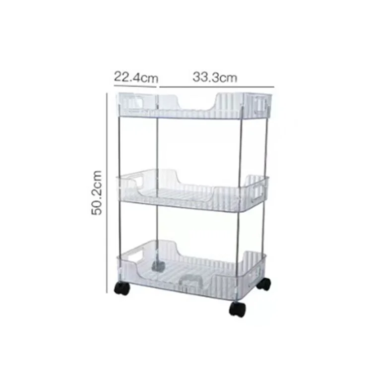 Chariot de rangement à 3 niveaux transparent avec roulettes, organisateur pour salle de bain, maquillage et cosmétiques de comptoir