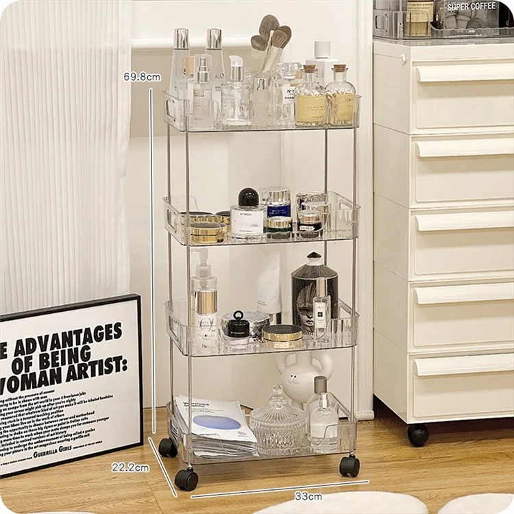 Clear 4-Tier Rolling Cart with Wheels Storage Basket Organizer for Bathroom Vanity Makeup Skincare Kitchen