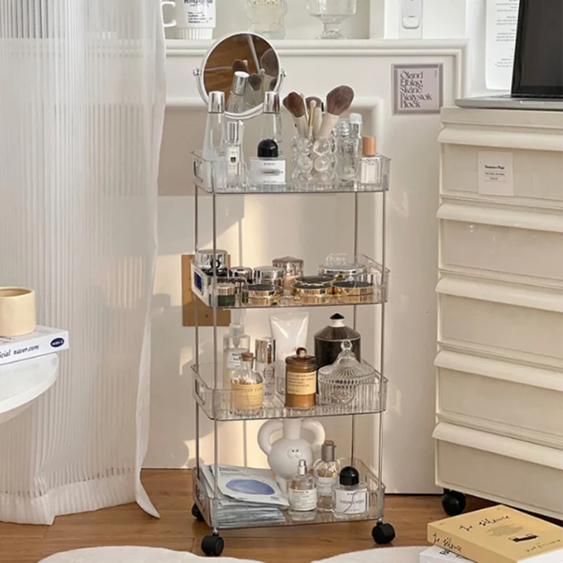 Clear 4-Tier Rolling Cart with Wheels Storage Basket Organizer for Bathroom Vanity Makeup Skincare Kitchen