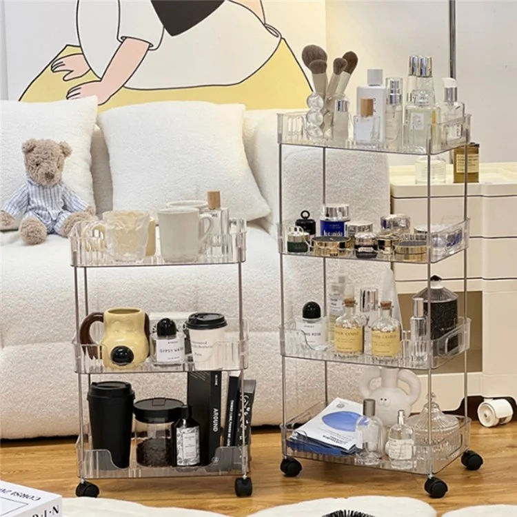 Clear 4-Tier Rolling Cart with Wheels Storage Basket Organizer for Bathroom Vanity Makeup Skincare Kitchen