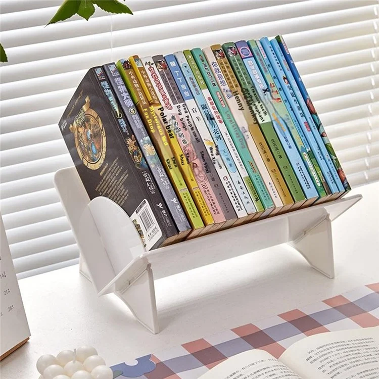 Tilted Desktop File Organizer Book Stand Document Holder Reading Rack Storage Shelf - White