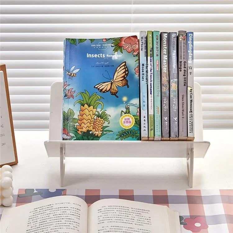 Tilted Desktop File Organizer Book Stand Document Holder Reading Rack Storage Shelf - White