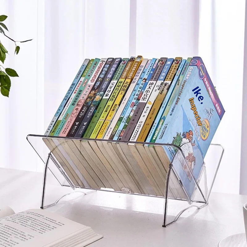 Tilted Desktop File Organizer Book Stand Document Holder Reading Rack Storage Shelf - Transparent