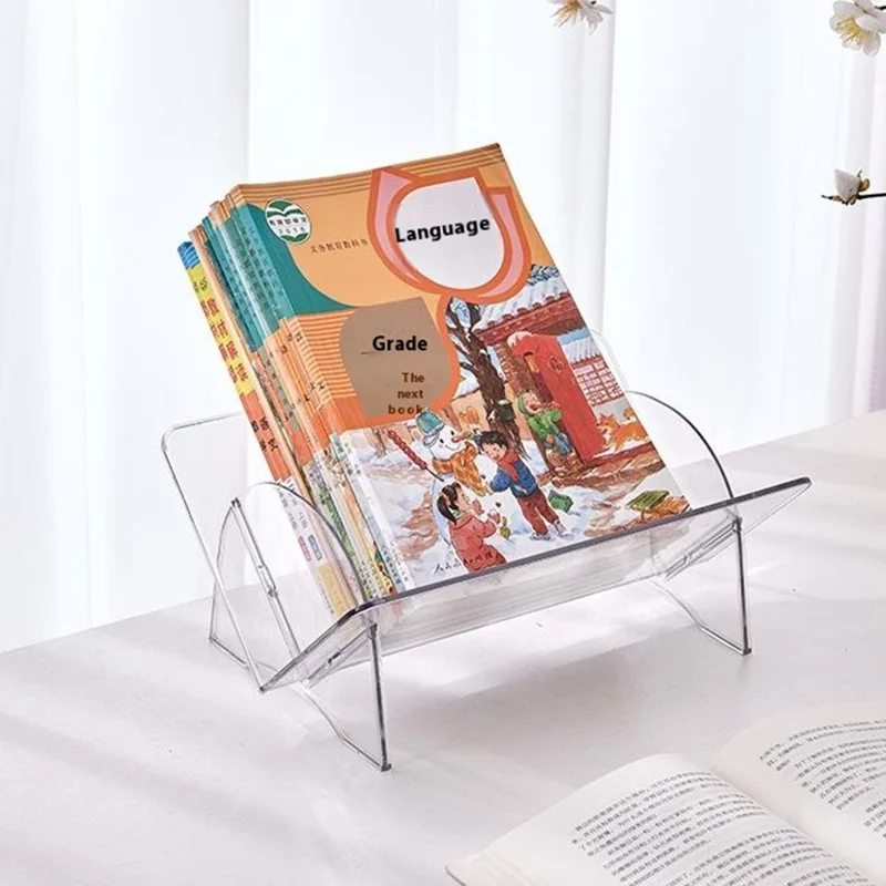 Tilted Desktop File Organizer Book Stand Document Holder Reading Rack Storage Shelf - Transparent