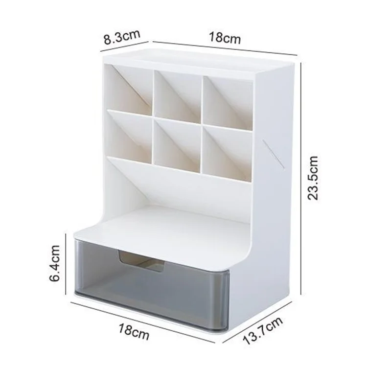 Desktop Organizer Pen Holder Multi-Compartment Storage Box for Office Supplies Stationery - White + Clear Drawers