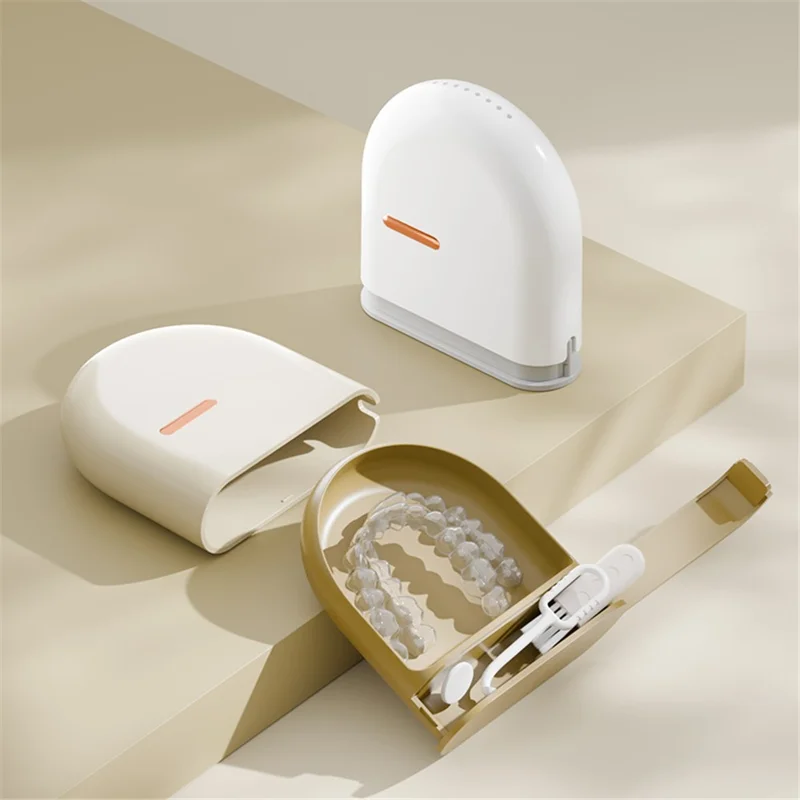 Tandretainerkasse Ortodontiske beslag Proteseopbevaringskasse Rengøringsværktøjer Beholder - Gul