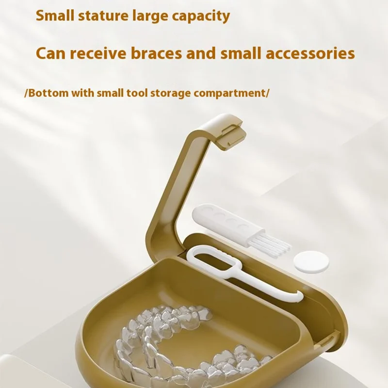 Tooth Retainer Case Orthodontic Braces Denture Storage Box Cleaning Tools Container - Pink