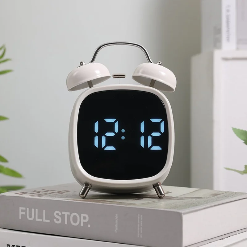 GH8032 Creative LED Alarm Clock Large Volume Metal Bell Digital Clock for Heavy Sleepers - Black Shell / Blue Light