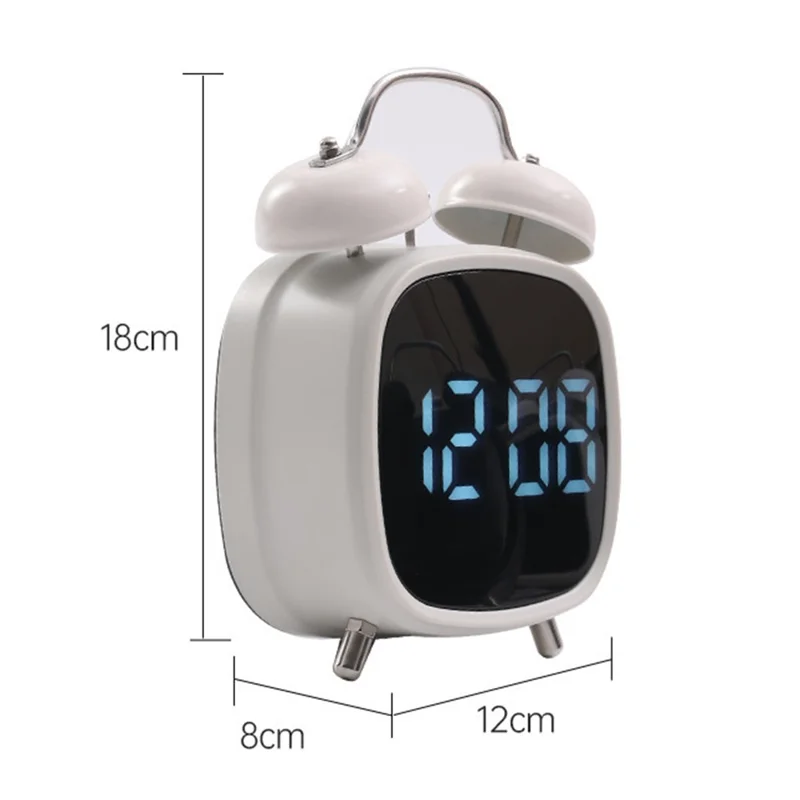 GH8032 Creative LED Alarm Clock Large Volume Metal Bell Digital Clock for Heavy Sleepers - Black Shell / Blue Light