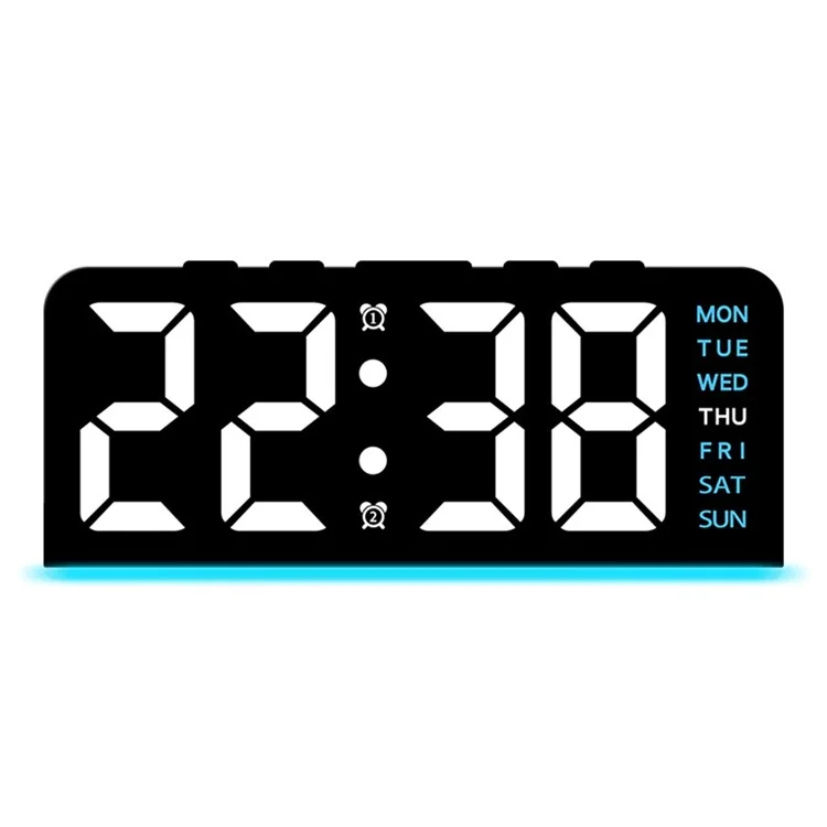 GH8033 LED Digital Clock Date Temperature Display Ambient Light Dual Alarm Smart Desktop Clock - Black Shell / Blue Light