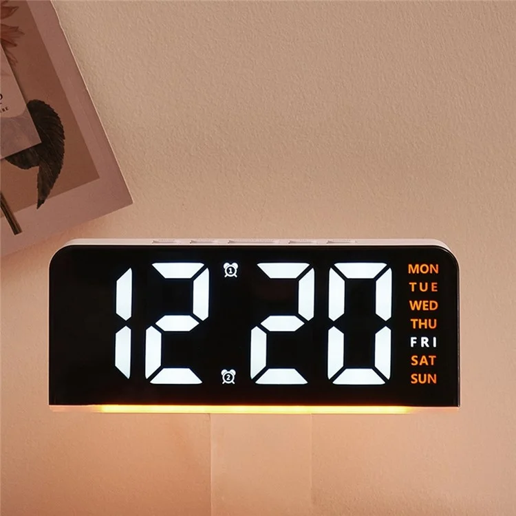 GH8033 LED Digital Clock Date Temperature Display Ambient Light Dual Alarm Smart Desktop Clock - Black Shell / Blue Light